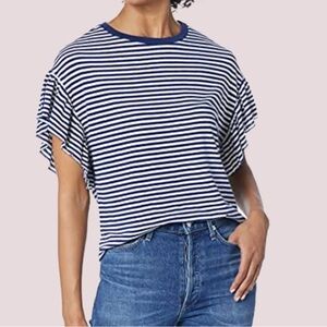 💙Velvet by Graham & Spencer💙 Navy and White Ruffled Striped Tee. XS